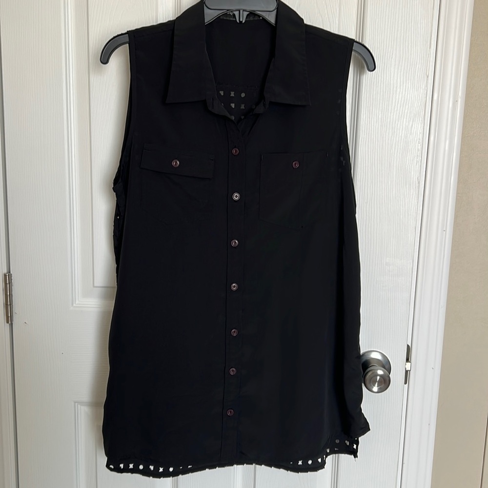 Fox Button up Shirt Black sleeveless size Large